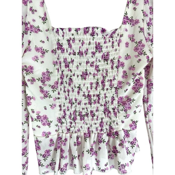 Kirious LA‎ Floral Crop Top Medium Boned Ruched Ruffle Sleeve Cottagecore Purple - Picture 5 of 8